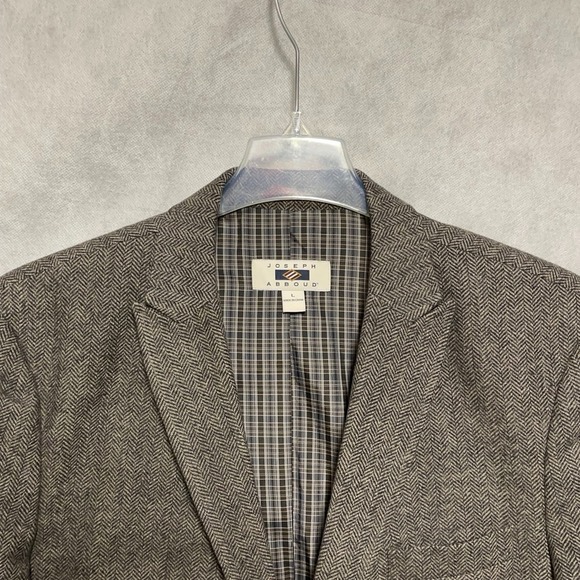 Joseph Abboud Blazer Men 42R Gray‎ Beige Heringbone Flannel Elbow Pads Peak Luxe - Picture 1 of 11